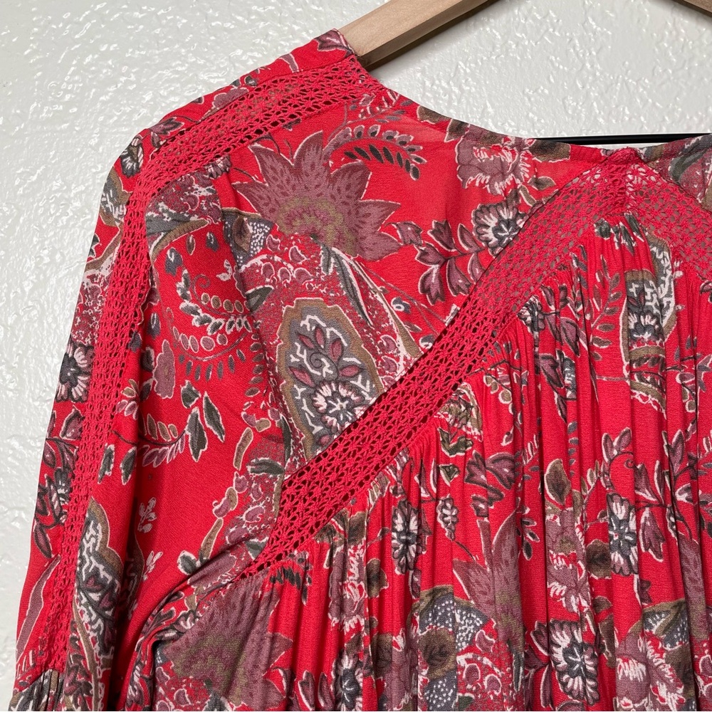 Free People Rain or Shine Printed Dress Poppy Combo Paisley Tunic Boho Flowy - Picture 13 of 15
